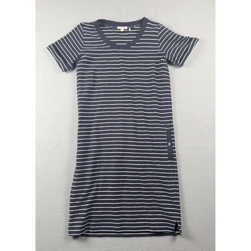 Barbour Minimalist Causeway Dress Striped Cotton Short Sleeve Pocket US 6